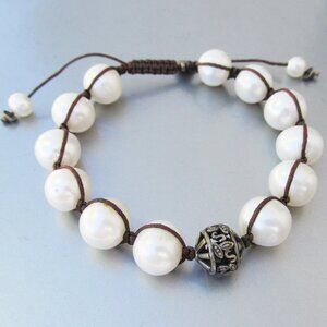 Silpada Retired RUGGED PEARL Sterling Silver Adjustable Cord Bracelet B2424
